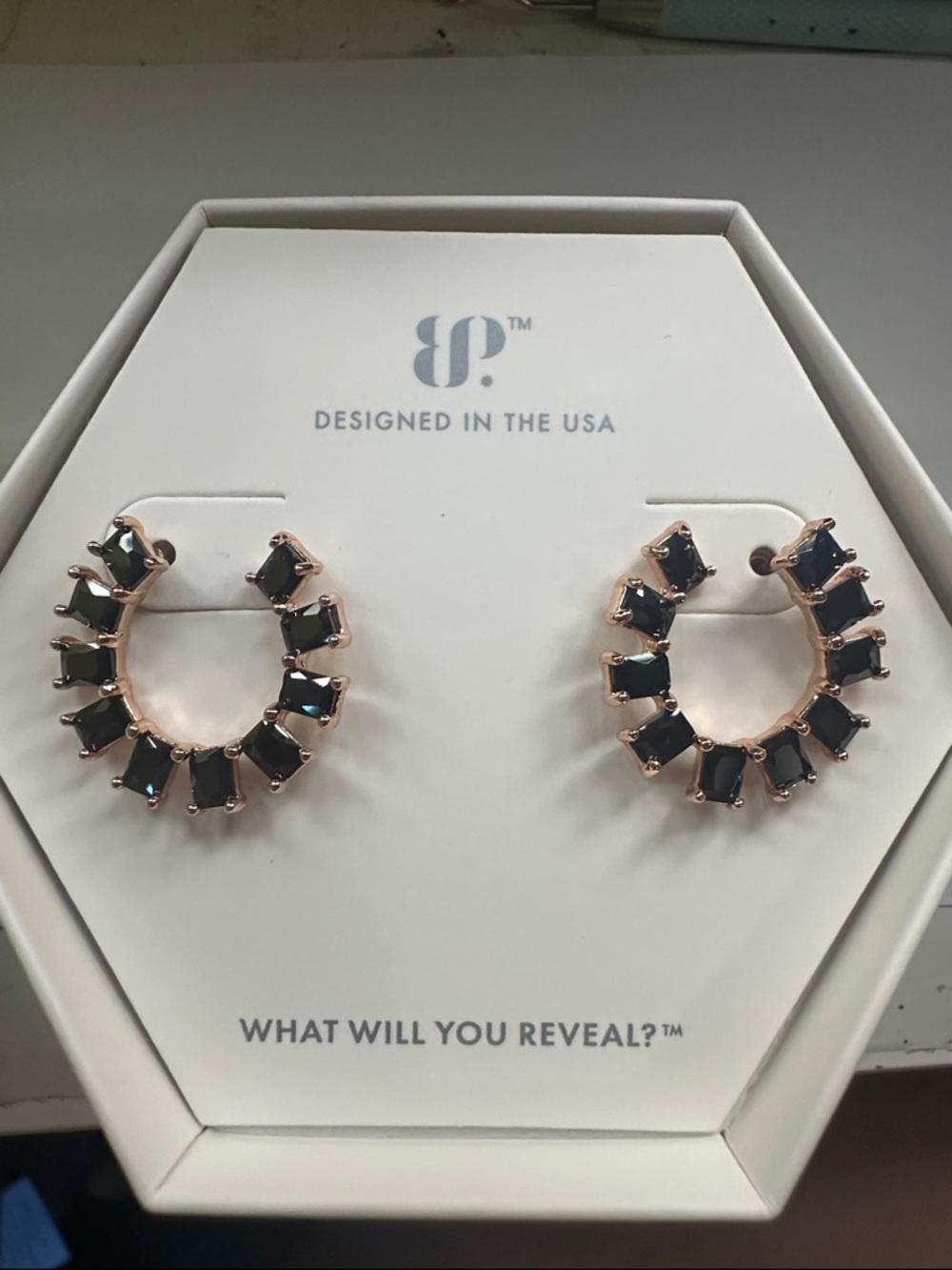 Brand new black onyx rose gold earrings